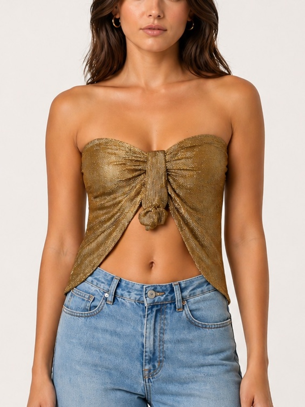 12th Tribe Gold Metallic Strapless Top Sz L Open Front Festival Y2K Boho NWT REA
